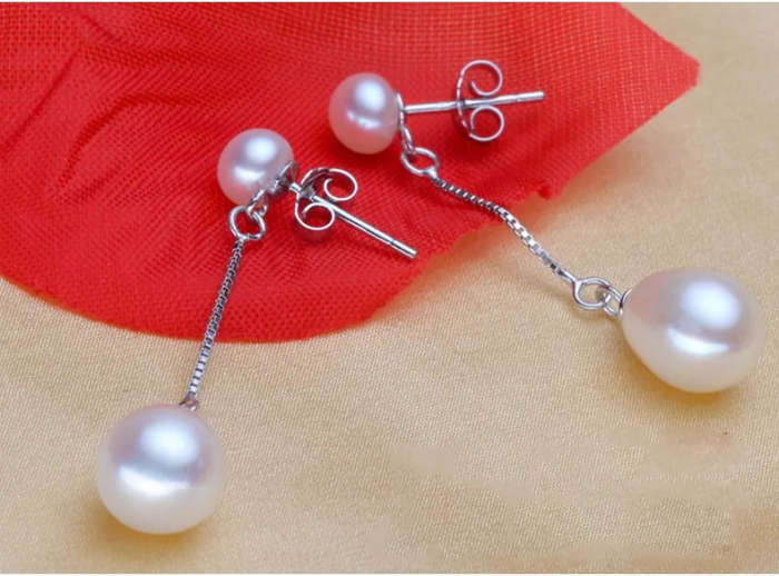 100% Natural Freshwater Pearl 925 Sterling Silver Genuine Earring - White