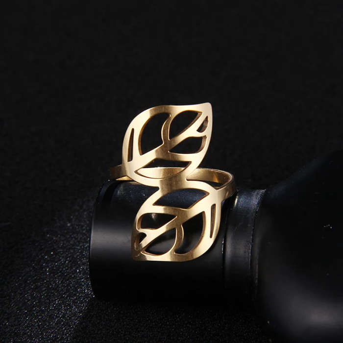 GENUINE Stainless Steel Ring Two Leaves Size 6 - DO NOT FADE