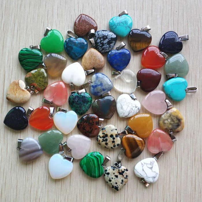 Natural Stone Heart Shape Pendants and Leather Cord Necklaces