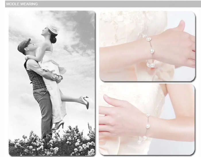 100% Natural Freshwater Pearl Genuine 925 Sterling Silver Bracelet - White Pearl