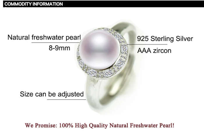 Genuine Natural Black Freshwater Pearl 925 Sterling Silver Genuine Ring - Adjustable