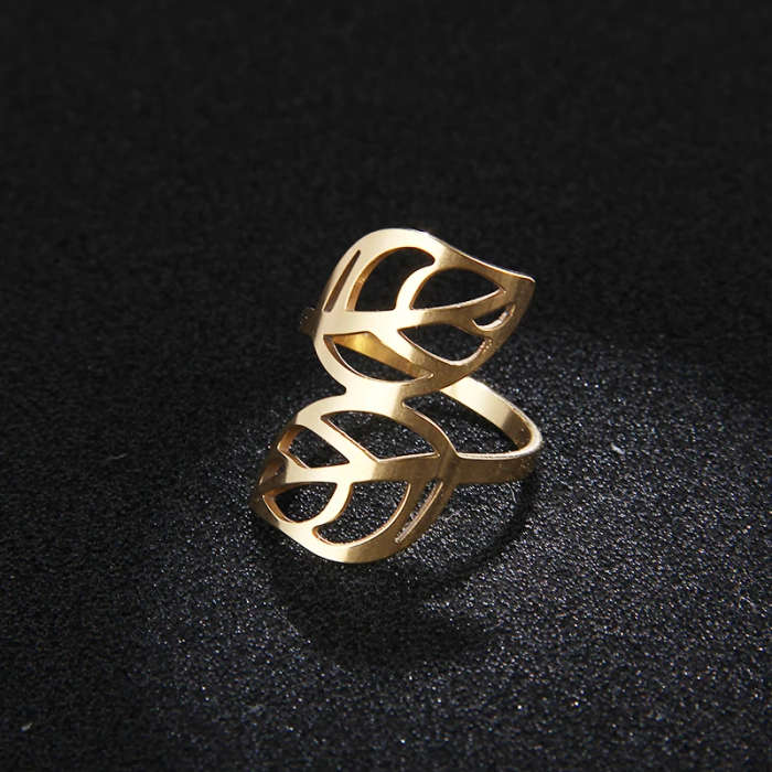 GENUINE Stainless Steel Ring Two Leaves Size 6 - DO NOT FADE