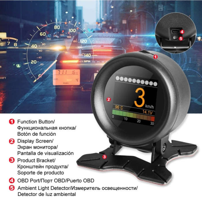 X60 Car HUD Head-up Display Speedometer / Oil/Water Temperature Gauge/ Tachometer/ Mileage Meter