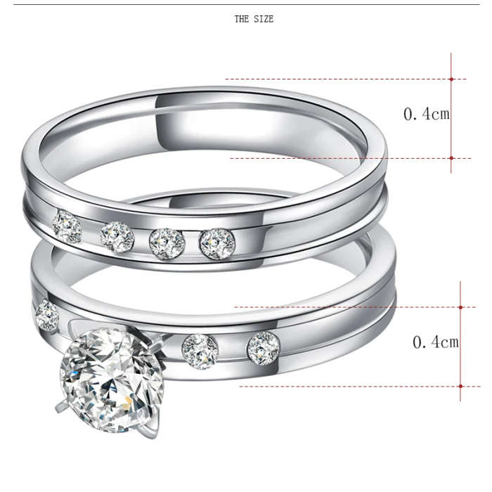 GENUINE STAINLESS STEEL and Zircon Rings Set  Size 10 - DO NOT FADE