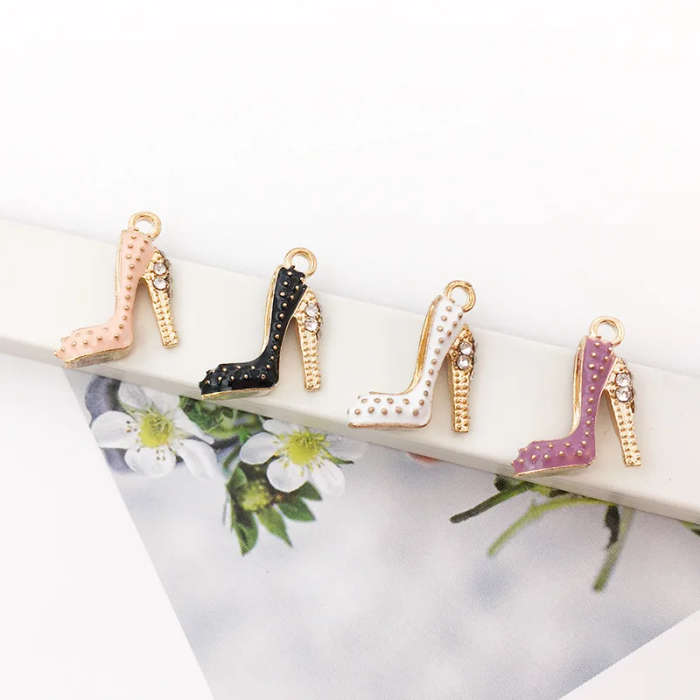 2Pcs 20*16mm Enamel Drop Oil High Heels Charms Pendant - Black