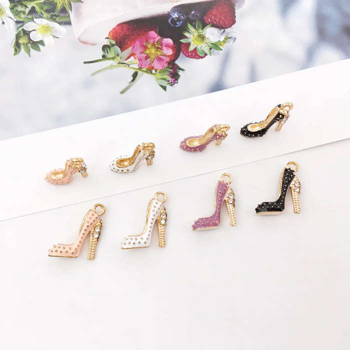 2Pcs 20*16mm Enamel Drop Oil High Heels Charms Pendant - Black