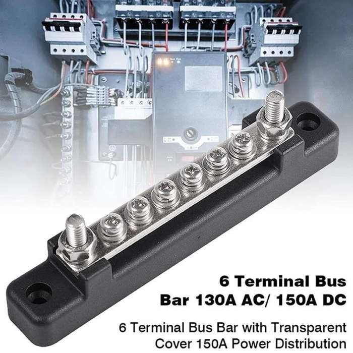 6P Copper Busbar 150A High Current Straight Single Row with Transparent Upper Cover