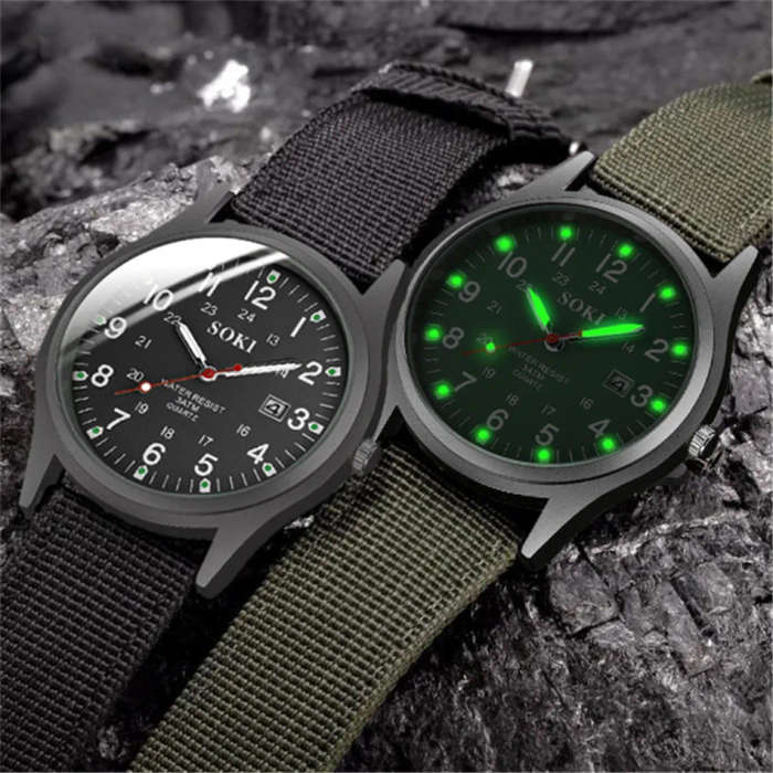 Soki - Luminous Nylon Band Military Watch Men Watches Army  Watch - Green Colour - Ref 03