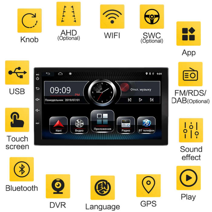 Android 2 Din Car Radio Multimedia Player RAM 2G Stereo Bluetooth Support Camera GPS WIFI 7 Inch