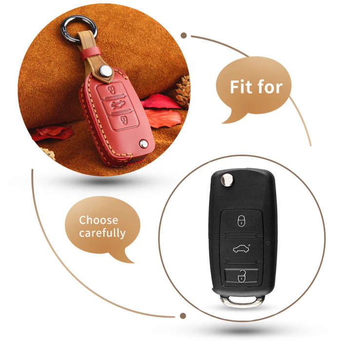 Leather Flip Car Key Case for VW Volkswagen Polo Golf Passat Beetle Caddy T5 Eos Tiguan Seat