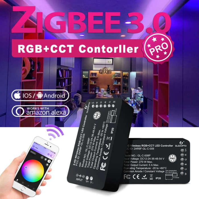 Glade ZIGBEE3.0 RGBCCT Controller Pro R F Remote Control, Intelligent Light Strip Controller