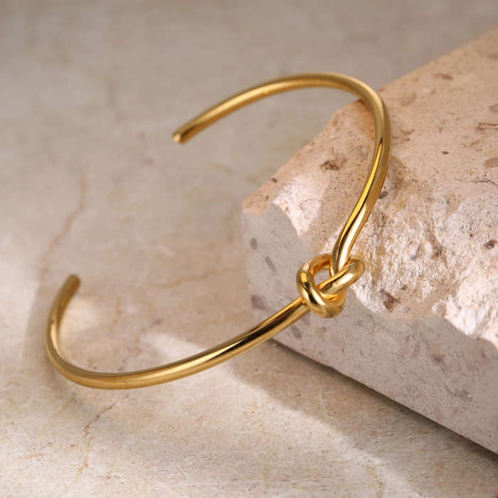 GENUINE STAINLESS STEEL Bracelets Vintage Fashion Twist Bangles - Gold