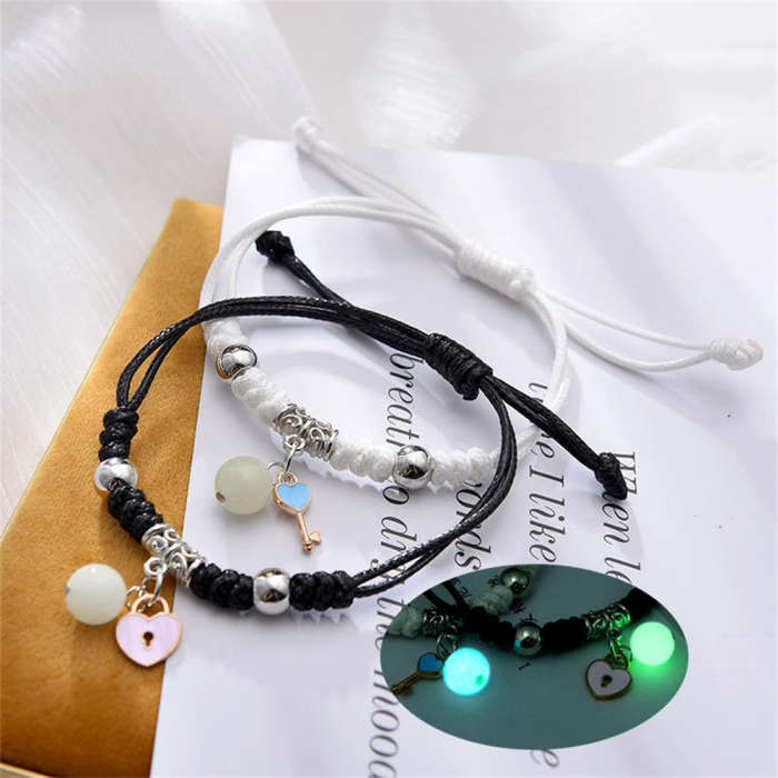 2Pcs/Set Friendship Bracelet Resin Luminous Bead Glow in the dark