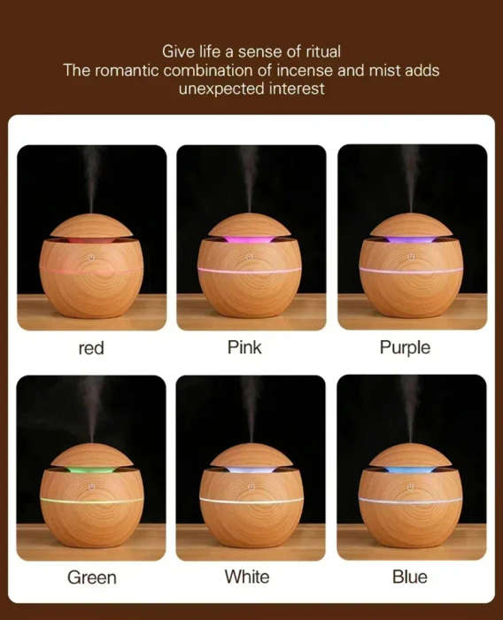 Ultrasonic aroma humidifier with color changing LED