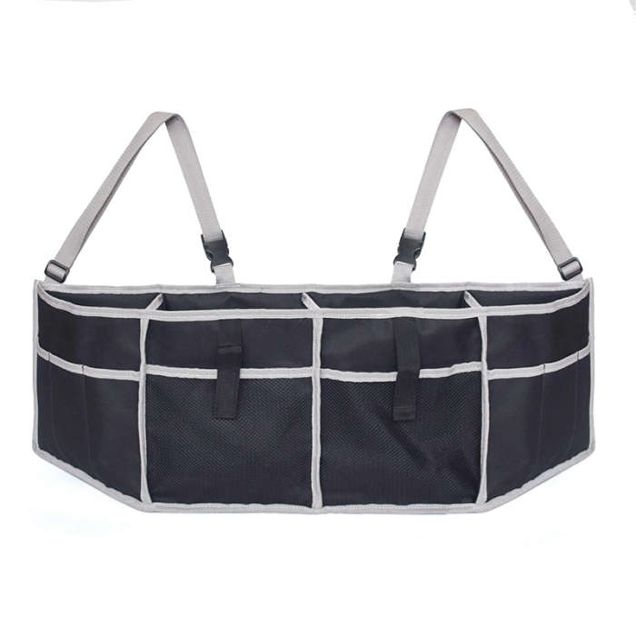 Gray Edging Foldable Multifunctional Long Car Seat Back Storage Bag