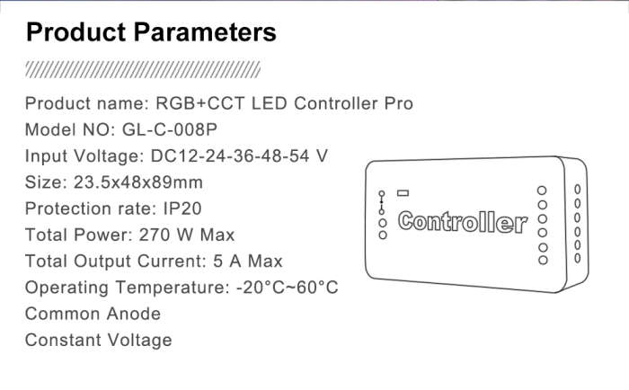 Glade ZIGBEE3.0 RGBCCT Controller Pro R F Remote Control, Intelligent Light Strip Controller