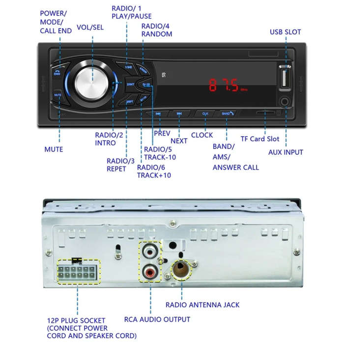 1030 Universal Car Radio Receiver MP3 Player, Support FM with Remote Control