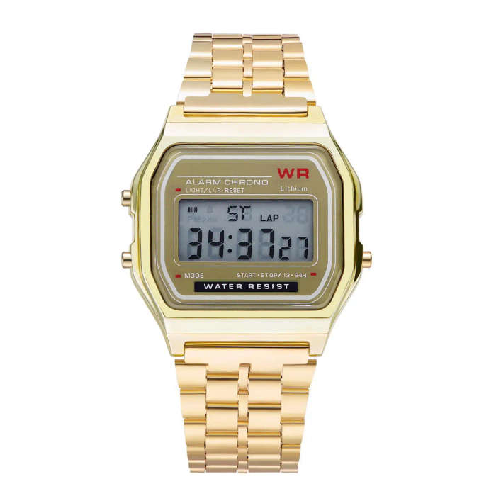 Men`s Digital Watches Luxury Stainless Steel Link Bracelet Wrist Watch - Gold
