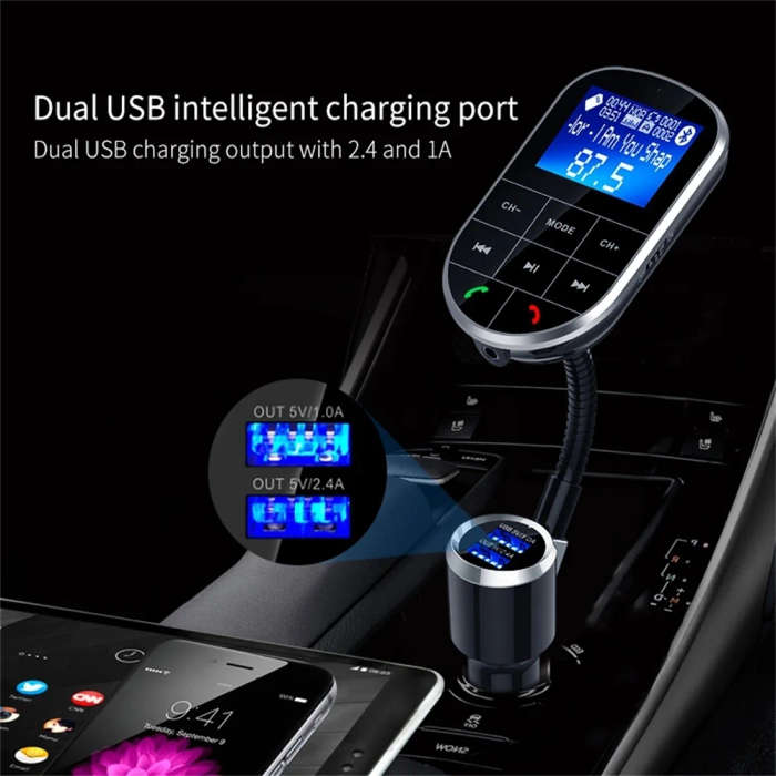 BC37 Dual USB Charging Smart Bluetooth FM Transmitter MP3 Music Player Car Kit