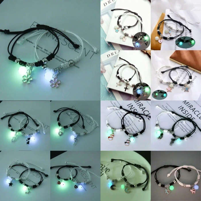 2Pcs/Set Friendship Bracelet Resin Luminous Bead Glow in the dark