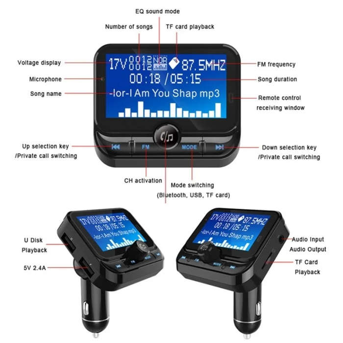 BC32 Dual USB Charging Bluetooth Hand-free Car Charger FM Transmitter MP3 Music Player Car Kit