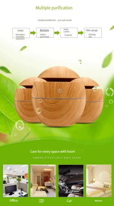 Ultrasonic aroma humidifier with color changing LED