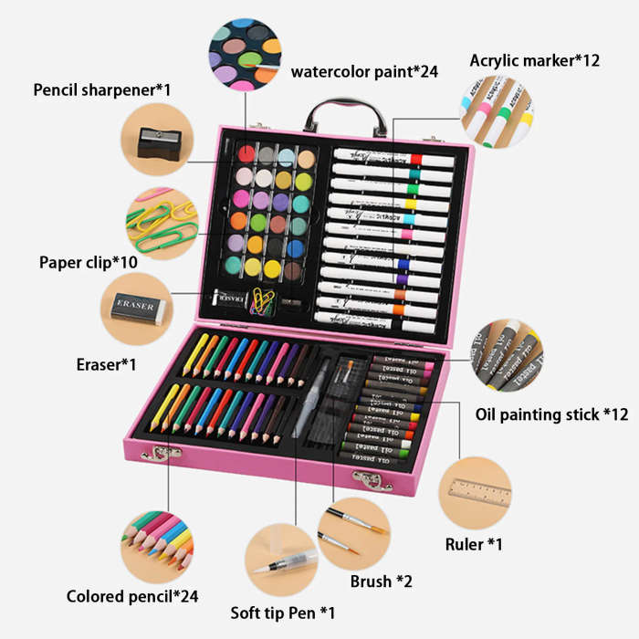 88 PCS Colored & Drawing Pen Set Painting Kit -  Blue box