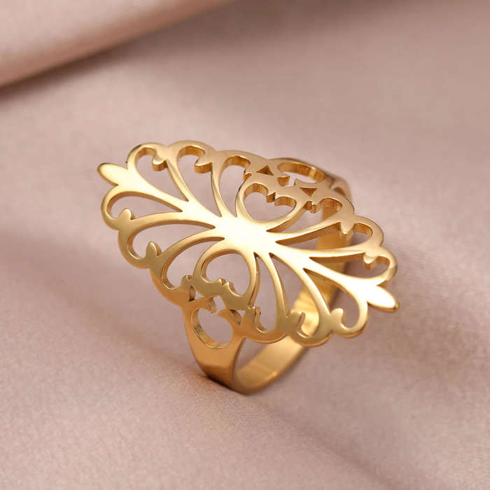 Stainless Steel Rings - Vintage Bohemian Luxury Gold Colour Size 8 - DO NOT FADE