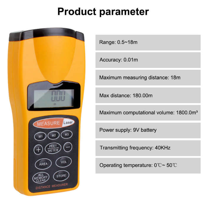 Digital Ultrasonic Laser Distance Meter Rangefinder 0.5m-18m