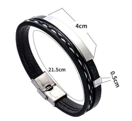 Leather Weave Bracelet with Stainless Steel Bangle - Gold