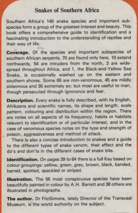 A Field Guide to the Snakes of Southern Africa - FitzSimons, V. F. M.