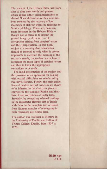 INTRO CRITICAL STUDY TEXT HEBREW BIBLE SECONDHAND - WEINGREEN,J