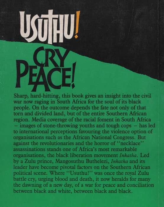 Usuthu! Cry Peace! The Black Liberation Movement Inkatha and the Fli - De Kock, Wessel