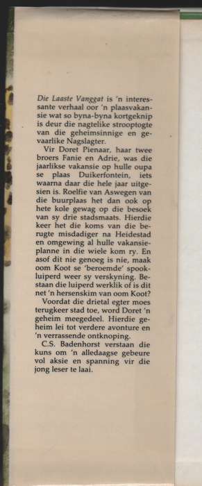 Die Laaste Vanggat - Badenhorst, C. S.