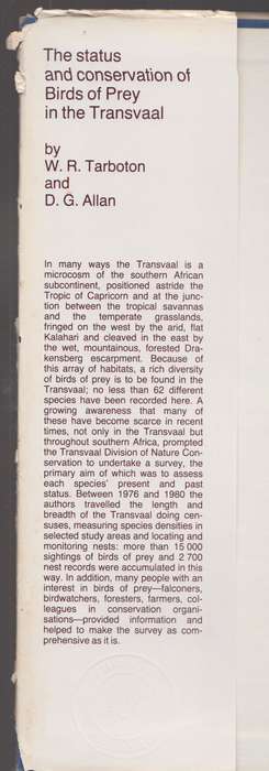 The Status and Conservation of Birds of Prey in the Transvaal - Tarboton, W. R.; Allan, D. G