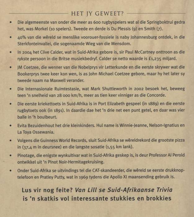 Van Lill se Suid-Afrikaanse Trivia - Van Lill, Dawid
