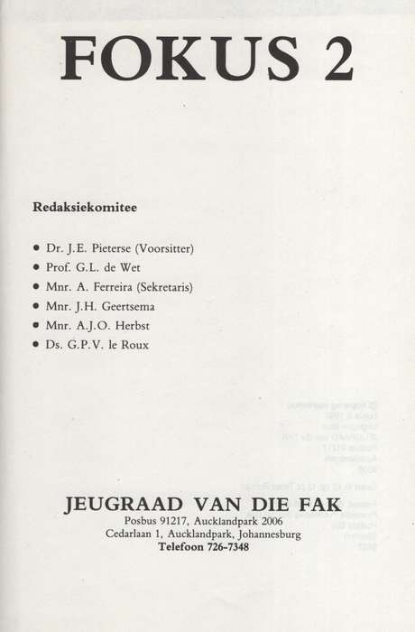 Fokus 2: Onderwerpe met riglyne vir bespreking by jeugleierskursusse - Pieterse, J. E. et al