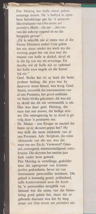 Ons Eerste Ses Premiers. 'n Persoonlike Terugblik - Meiring, Piet