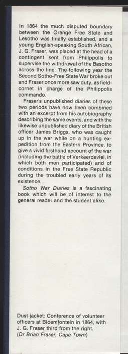 Sotho War Diaries, 1864-1865 - Fraser, J. G.; Briggs, James