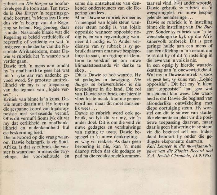 Dawie 1946-1964. 'n Bloemlesing uit die geskrifte van Die Burger se  - Dawie; Louw, Louis (compiler