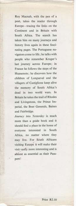 Journey Into Yesterday: South African Milestones in Europe - Macnab, Roy