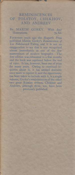 Reminiscences of Tolstoy, Chechov, and Andreev - Gorky, Maxim