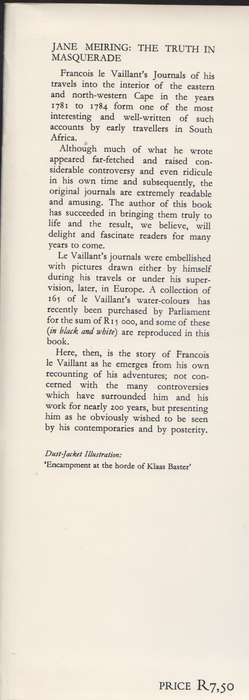 The Truth in Masquerade. The Adventures of Francois le Vaillant - Meiring, Jane