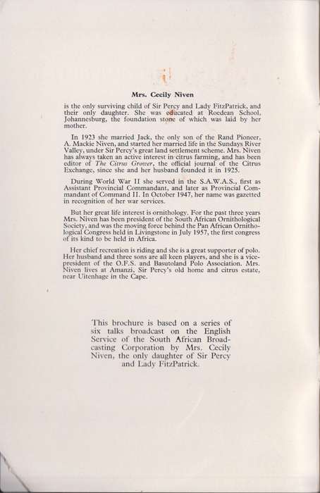 Recollections of Sir Percy Fitzpatrick - Niven, Cecily