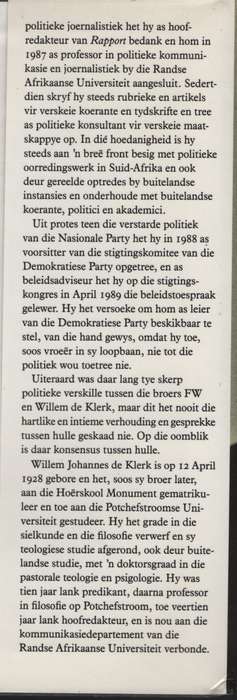 F. W. de Klerk: Die Man en sy Tyd - De Klerk, Willem - HTFX48346