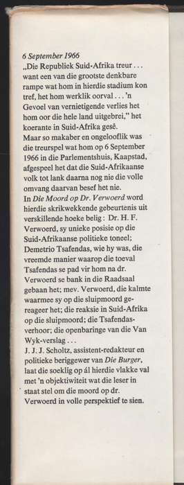 Die Moord op Dr. Verwoerd - Scholtz, J. J. J. - HTFX48550