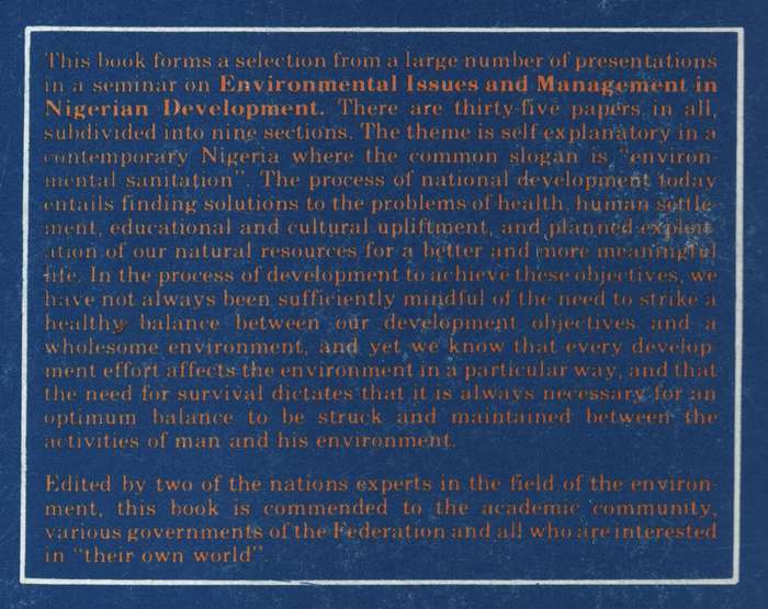 Environmental Issues and Management in Nigerian Development - Sada, P. O. (ed); Odemerho,