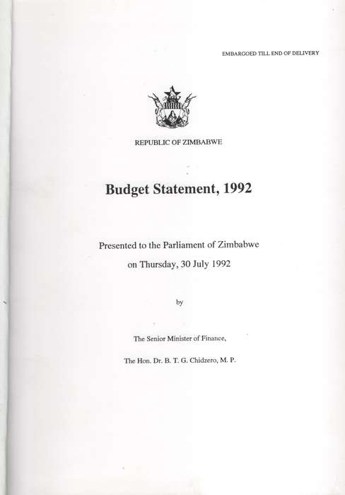 Republic of Zimbabwe Budget Statement, 1992 - Chidzero, B. T. G.