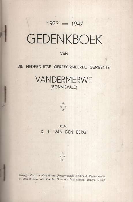 Gedenkboek van die Nederduitse Gereformeerde Gemeente Vandermerwe (B - Van der Berg, D. L.
