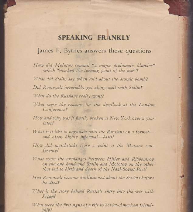 Speaking Frankly. The true story of the conferences from Yalta onwar - Byrnes, James F.